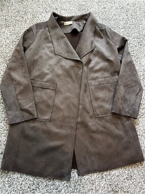 Altar’d State Faux Suede Open Front Drape Jacket Brown Sz L